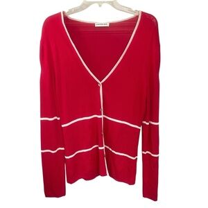MUGLER Cardigan Button Down Sweater Red & White Cutout Detail Medium